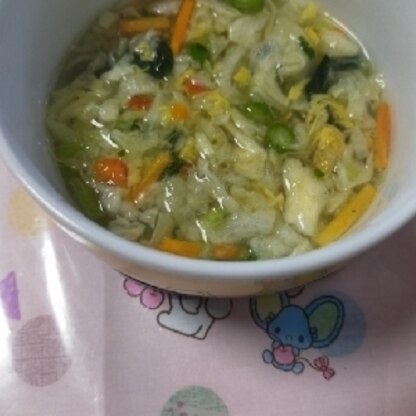 こってぃさん･ω･*)ﾉнёιιο!野菜たっぷりで卵スープ美味しかったです(ﾐ･｡･ﾐ)Kitty手軽でいいですねﾐ・◦・ﾐ